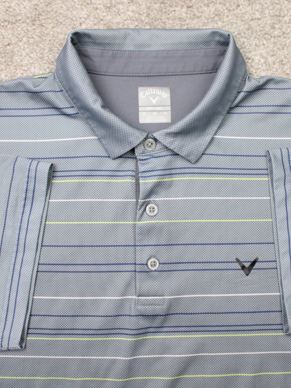 Callaway Polo Shirt Mens XL Gray/Green/Blue Opti-Dri Golf Polyester Short Sleeve